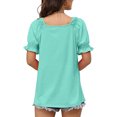 thumbnail image 4 of Blusa de manga corta suave y elegante, holgada, de color puro, para usar en la oficina o al aire libre, talla L, camiseta verde con mangas abullonadas para mujer, 4 of 6