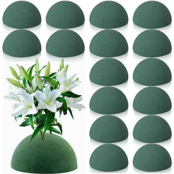 Green Floral Dry Foam,16 Pcs Half Ball Flower Foam,Round Foam Block,DIY Foam Balls,Artificial Plant Bouquet Arrangement,Wedding Valentine's Day Birthday Decorations (4.7 x 2.3 Inches)