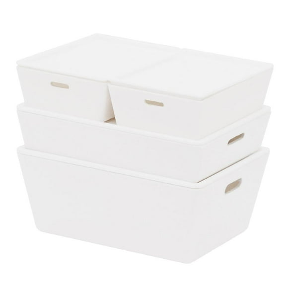 Caja de almacenamiento apilable Zulema 4 piezas con tapa para accesorios de casa White_ABS