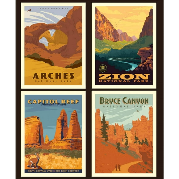 Utah Pillow Panel National Parks by Anderson Design Group Collection from Riley Blake Designs 100% Cotton Quilt Fabric PP8794R-UTAH - 36" x 42" Arches, Zion, Bryce, Capitol Reef