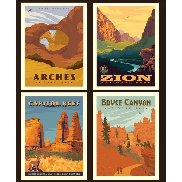 Panneau d'Oreiller Utah National Parks par Anderson Collection de Groupe de Design de Riley Blake Designs Tissu 100 % Coton PP8794R-UTAH - 36 Pouces x 42 Pouces Arches, Zion, Bryce, Capitol Reef