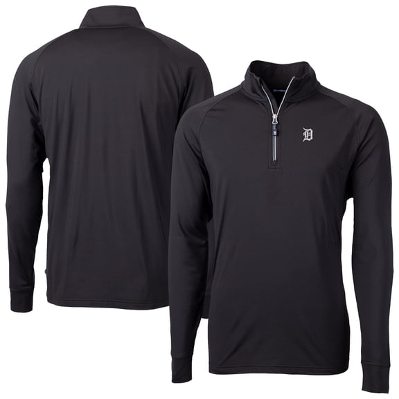 Men's Cutter & Buck Black Detroit Tigers Adapt Eco Raglan Quarter-Zip Top
