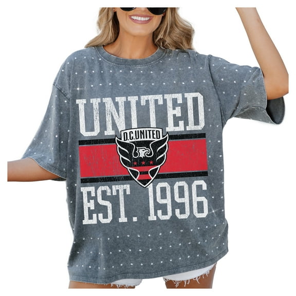 Women's-Gameday Couture Gray D.C. United Oversized Mini Rhinestone Classic T-Shirt