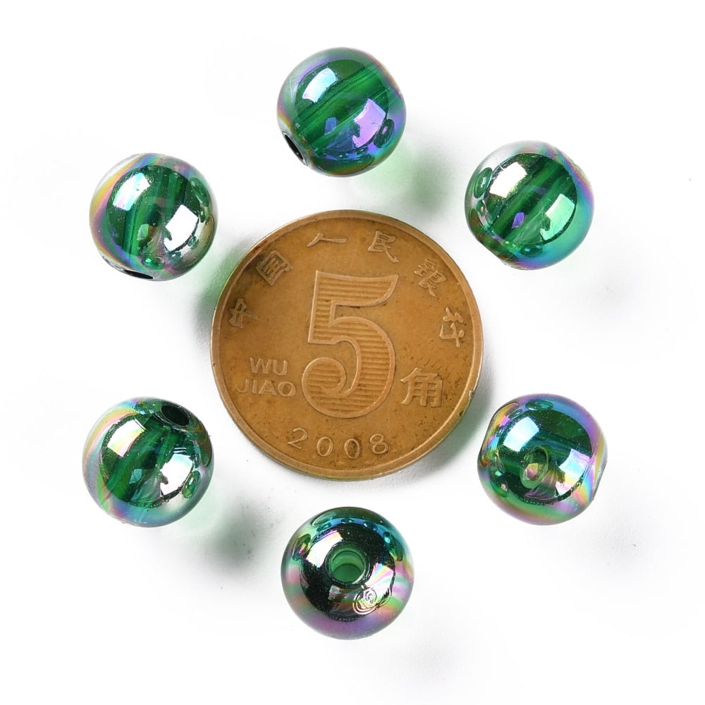 Transparent Acrylic Beads AB Color Plated Round Green 10x9mm Hole: 2mm about 940pcs/500g