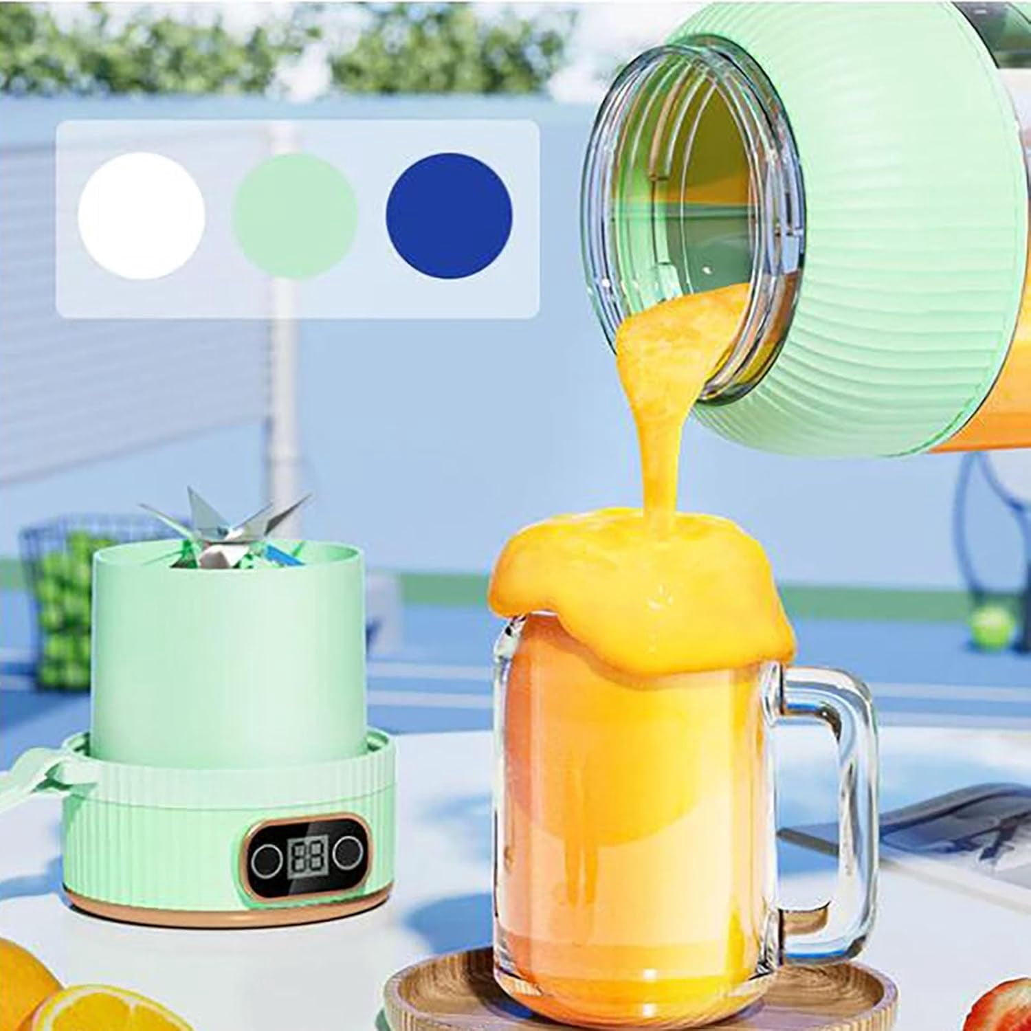 Juicer Cup,Multifunctional Portable Juicer Cup with Digital Display, Fruit Mixers Juicers Electric Juicer,Shakes and Smoothies,Wireless Portable Blender Rechargeable (Bue)