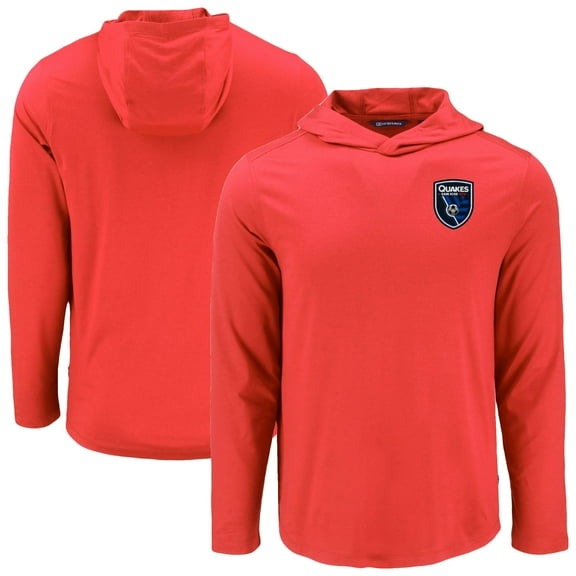 Men's-Cutter & Buck  Red San Jose Earthquakes Coastline Epic Comfort Eco Long Sleeve Recycled Hooded Shirt