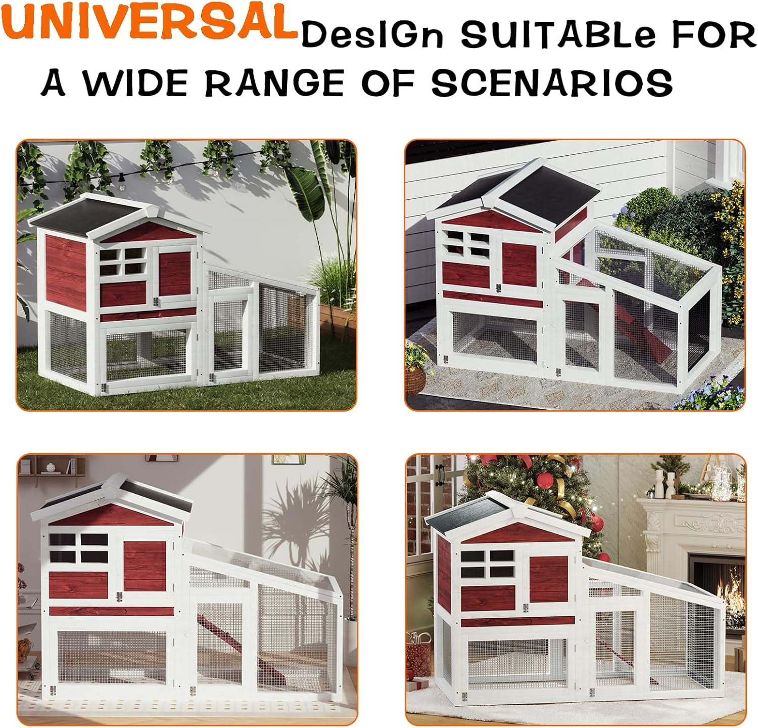 2-Story Rabbit Hutch  Indoor and Outdoor,Weatherproof Bunny Cage with Anti-Chew Metal Frame Ramp&Pull-Out No-Leak Trays for Small Animals