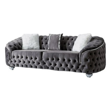 Beyan Signature Bursa 91" Velvet Upholstered Sofa in Gray/Silver