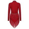 thumbnail image 2 of YONGHS Womens Latin Cha-chaDance Rhinestones Tassel Dress Ice Figure Skating Performance Bodysuit Burgundy M, 2 of 7