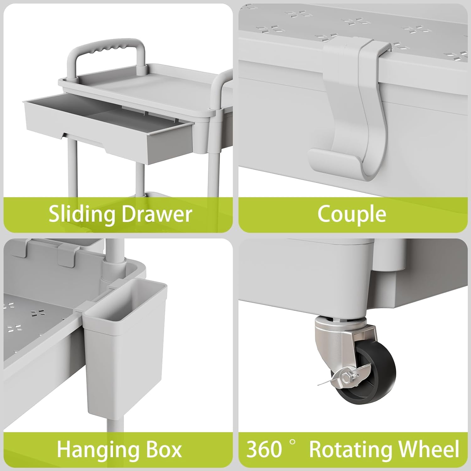 5 Tier Rolling Utility Cart, Mobile Storage Shelves with Wheels for Bathroom Laundry Office Home, Gray