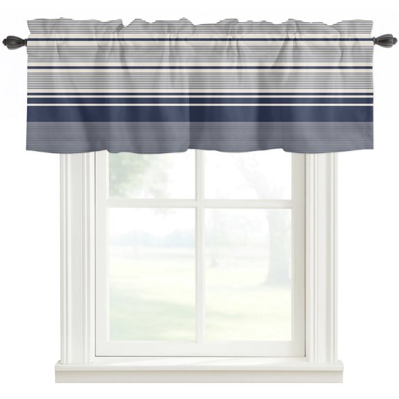 Navy Blue Striped Kitchen Valances for Windows, Farmhouse Pastel Stripes Minimalist Bathroom Window Valances 60x18 Inch Rod Pocket Window Treatments Valance Curtains for Living Room Bedroom Decor