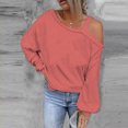 thumbnail image 2 of BLVB Off Shoulder Tops for Women 2024 Casual Loose Long Sleeve Fall Shirts Solid Color Ladies Pullover Blouse, 2 of 5