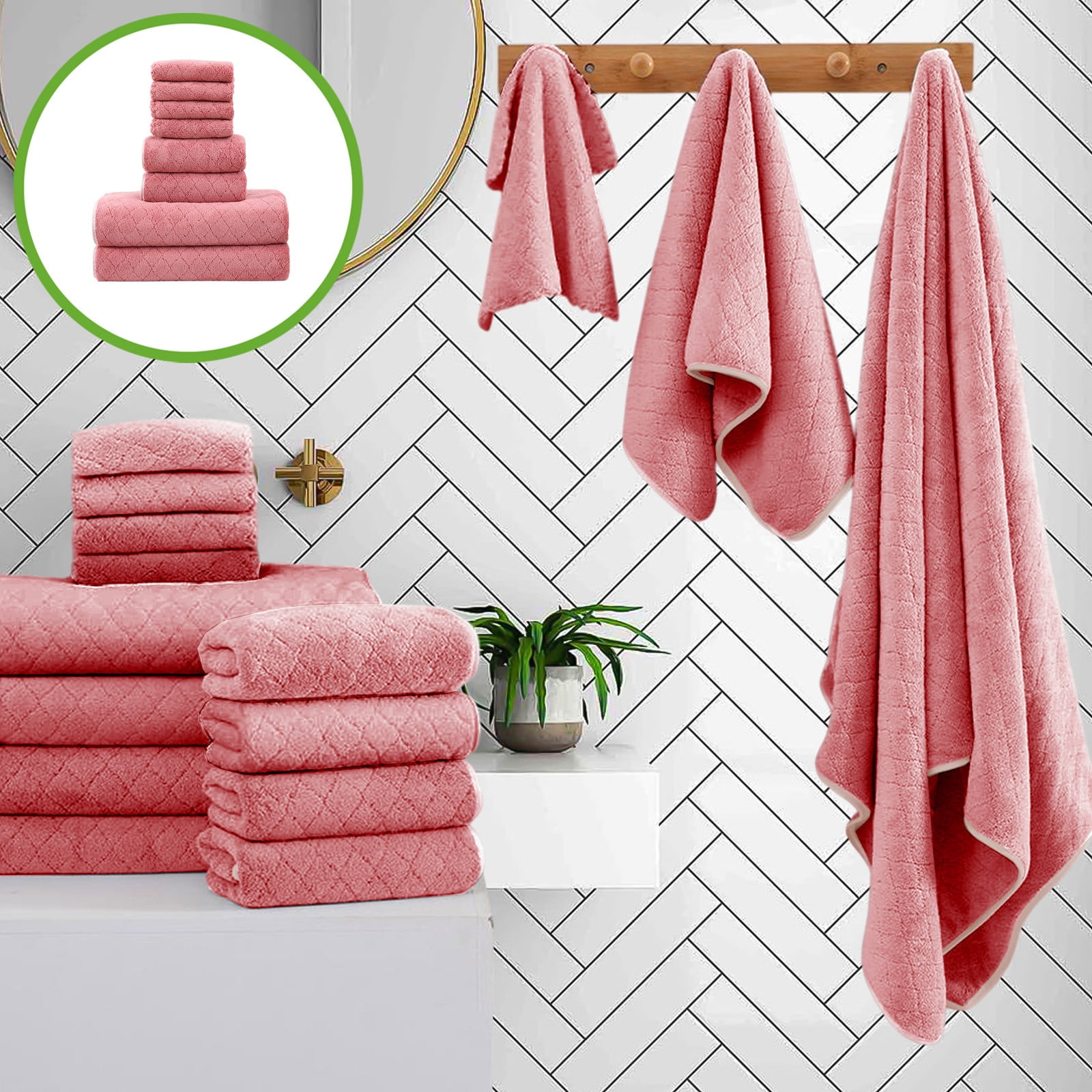Hiroekza 8-Piece Coral Fleece Bath Towels Set for Bathroom 100% Cotton Towel Set Includes 2 Bath Towels 2 Hand Towels 4 Washcloths for Shower, Spa, Hotel & Home Bathroom Essentials Red