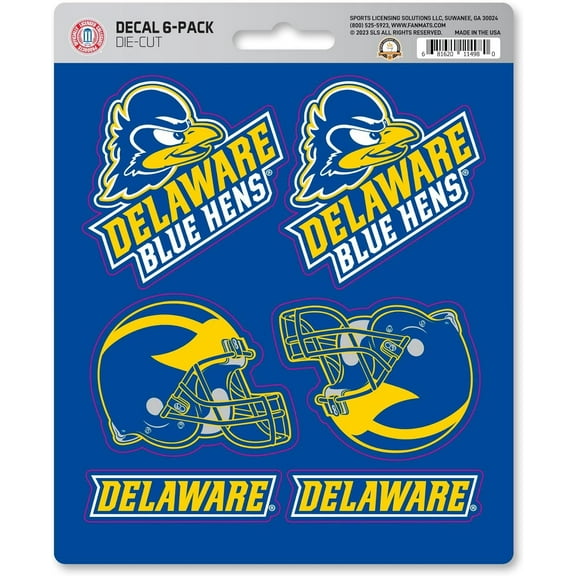 University of Delaware Blue Hens 6-Piece Decal Sticker Set, 5x6 Inch Sheet, Gift for football fans for any hard surfaces around home, automotive, personal items