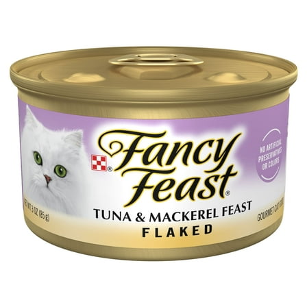 Purina Fancy Feast Wet Cat Food Flaked Tuna and Mackerel Feast, 3 oz Can