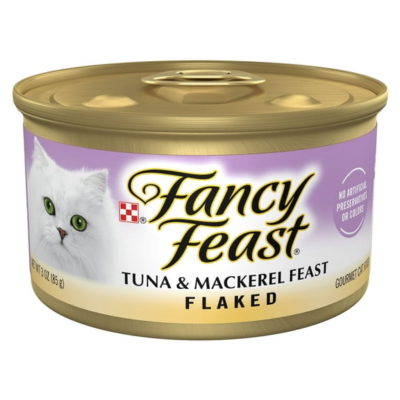 Purina Fancy Feast Wet Cat Food Flaked Tuna and Mackerel Feast, 3 oz Can