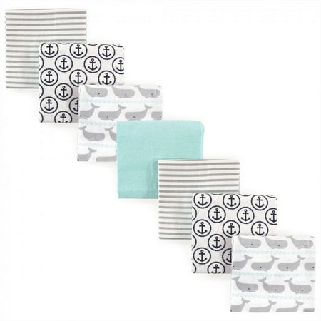 Hudson Baby Infant Boy Cotton Flannel Receiving Blankets Bundle, Gray Whale, One Size