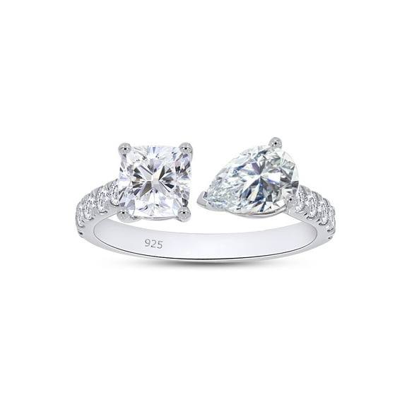 2 Carat Cushion, Pear & Round Cut Lab Created Moissanite Adjustable Toi Et Moi Half-Eternity Engagement Ring For Women In 14K White Gold Over Sterling Silver(G-H Color, VVS1 Clarity, 2.00Cttw)-4