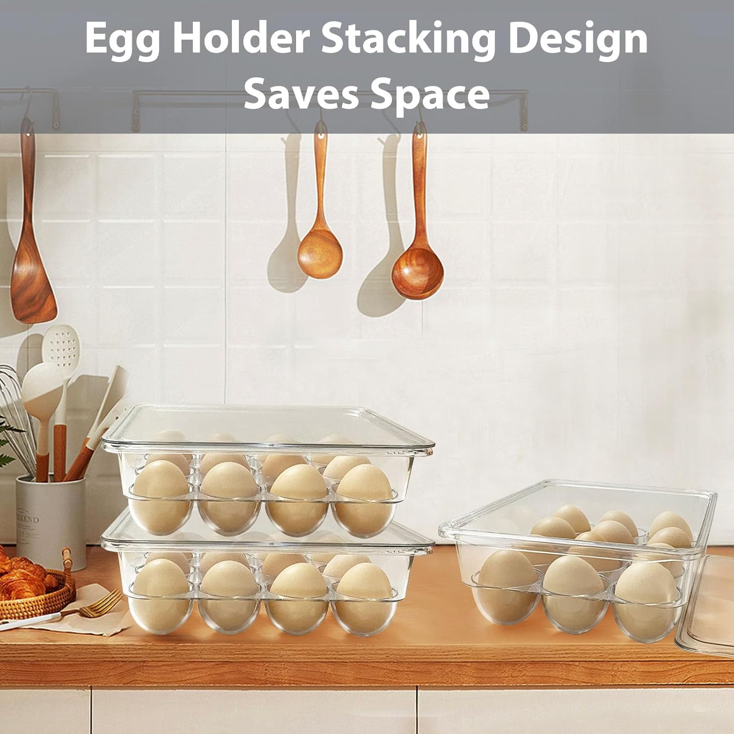 Egg Holder for Refrigerator,12 Eggs Container for Refrigerator,Egg Dispenser&Egg Storage Box for Fridge,Clear Plastic Egg Storage Container