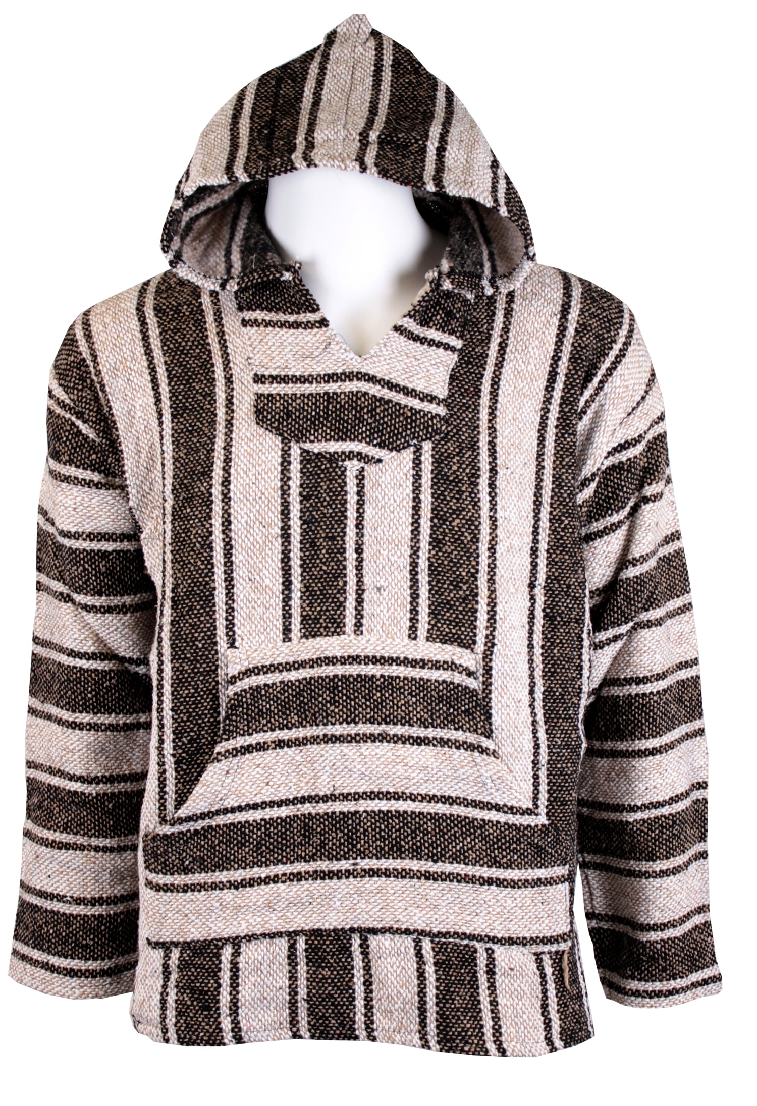 Woven Pullover Sweater Jacket Authentic Mexican Baja Hoodie 