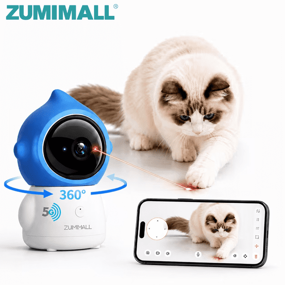 ZUMIMALL 2K Pet Camera with App-Controlled Laser Toy, 360° PTZ Indoor Camera for Cats & Dogs, 5G WiFi, Motion Tracking, Night Vision & 2-Way Audio