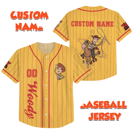 Custom Woody Baseball Jersey, Toy Story Matching Jersey Shirt, Disney Cowboy Baseball Team Outfit, Toy Story Character Kid Adult Jersey