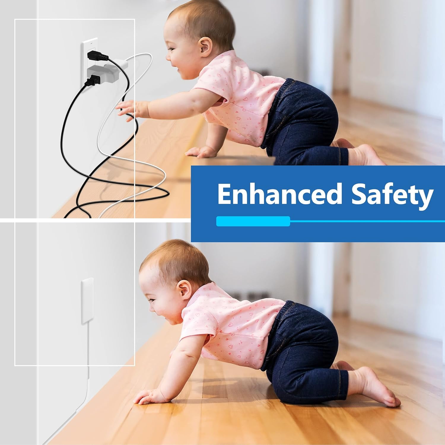 Flat-Face Outlet Extender with 3 Receptacles, Ultra-Thin Wall Plate Plug Cord and 3-Outlet Power Strip, 3ft Cord, LWE3-315-W, ETL-Listed, White