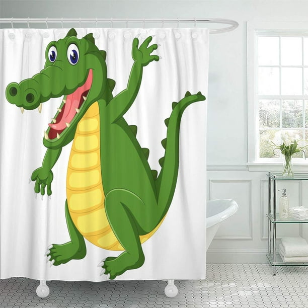 YUSDECOR Funny Green Alligator Cute Crocodile Cartoon White Gator Africa  Bathroom Decor Bath Shower Curtain 66x72 inch