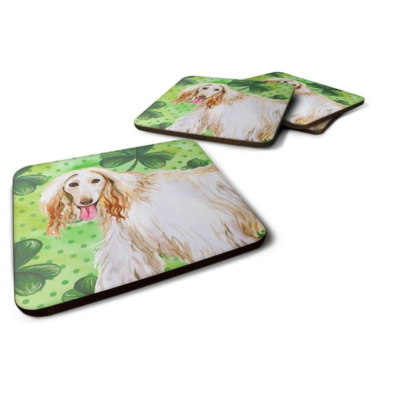 Afghan Hound St Patricks Foam Coaster Set of 4 Green