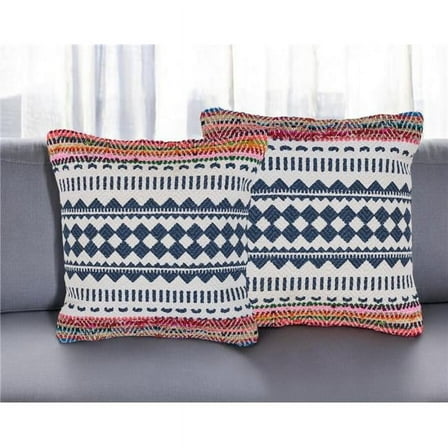 HomeRoots 554582 Blue Geometric Cotton Throw Pillow - Set of 2