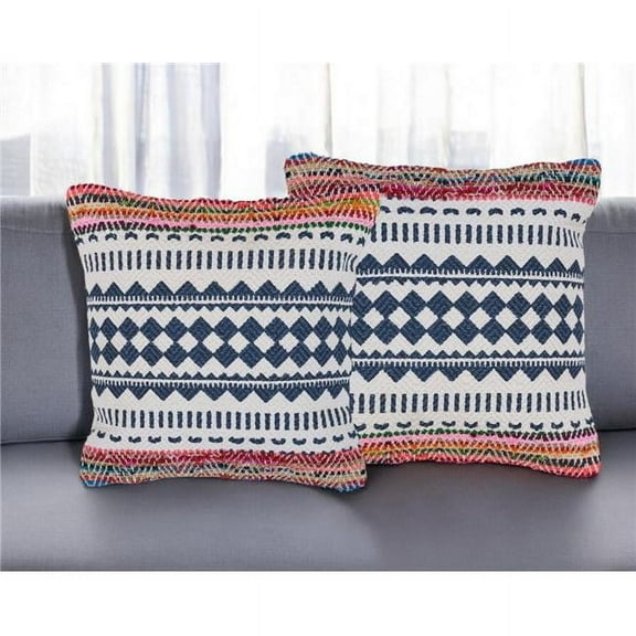 HomeRoots 554582 Blue Geometric Cotton Throw Pillow - Set of 2