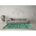 thumbnail image 3 of Ahgly Company Machine Washable Indoor Round Abstract Turquoise Blue Modern Area Rugs, 3' Round, 3 of 4