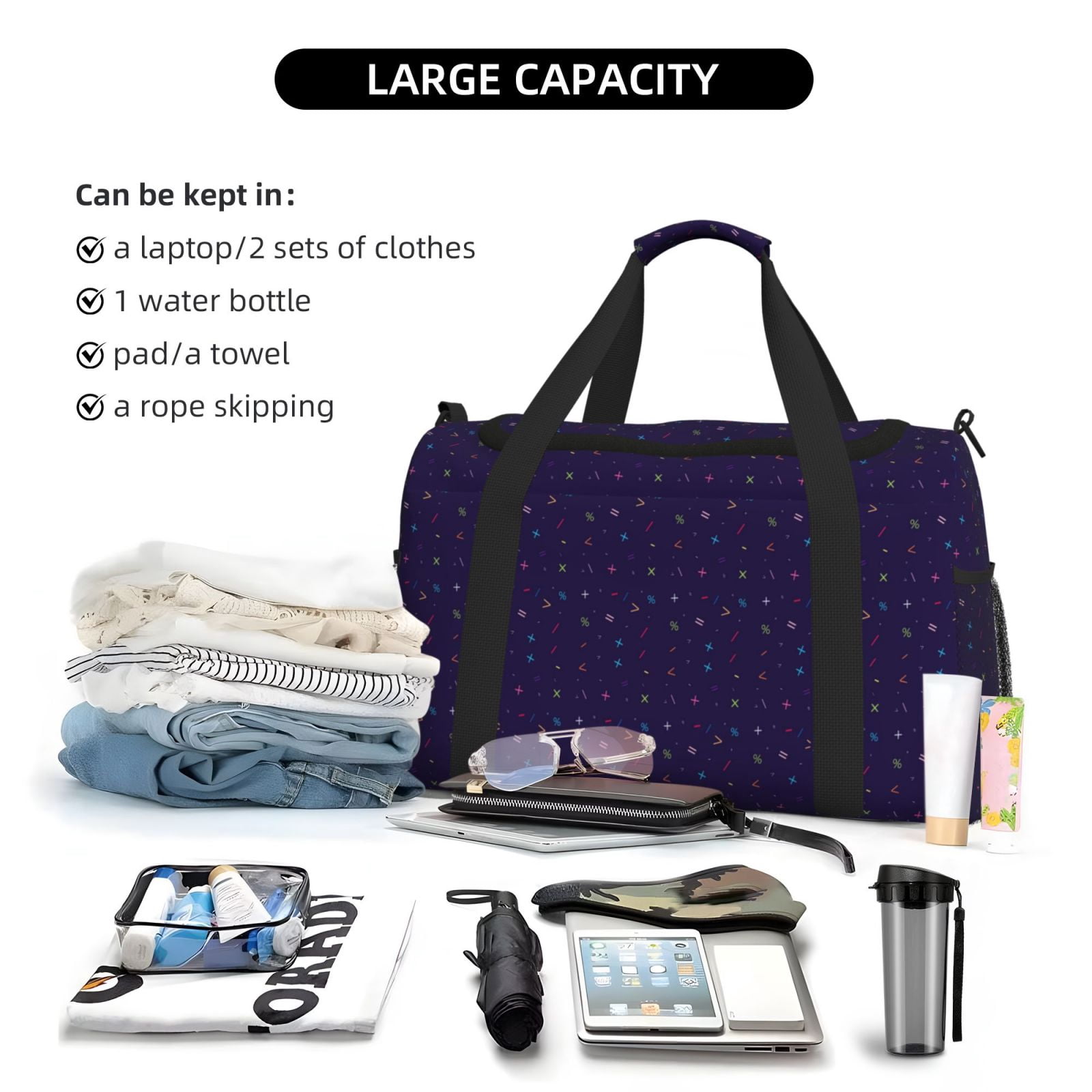 Fuzoiu Mathematical Symbols Print Travel Duffle Bag,Carry On Tote Bags,Duffel Bag,Sport Gym Bag, Hospital Bag for Labor and Delivery, Overnight Bag,Luggage Bag