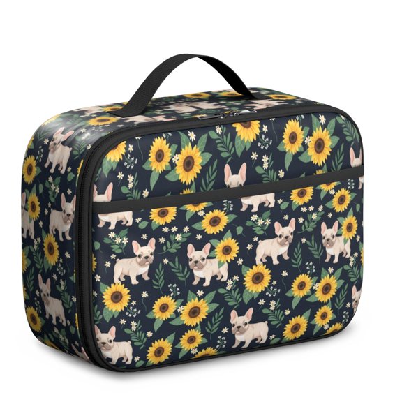 French Bulldog and Sunflower Insulated Lunch Bag Teens,Bento School Lunch Bag for Teens for Work,Picnic or Travel 10.6x7.7x4.3 Inches,12 Can Capacity