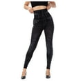 thumbnail image 2 of Women's Casual Imitation Cowboy Leggings Bead High Elasticity Slim Cropped Pants, 2 of 9