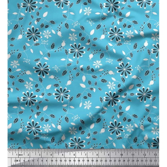 Soimoi Rayon Fabric Leaves & Floral Artistic Print Fabric by the Yard 42 Inch Wide