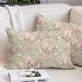thumbnail image 2 of Pink Flowers Pillow Covers 16"x24", Green Country Botanical Floral Leaves Soft Brushed Microfiber Breathable Throw Pillow Covers, Decorative Pillowcase with Zipper for Couch Sofa Bedroom Living Room, 2 of 9