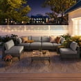 thumbnail image 2 of YODOLLA 7-Piece Patio Furniture Set with Coffee Table, Rattan Wicker Outdoor Sectional Sofa Couch Conversation Set in Grey Rattan& Light Grey Cushions, 2 of 7
