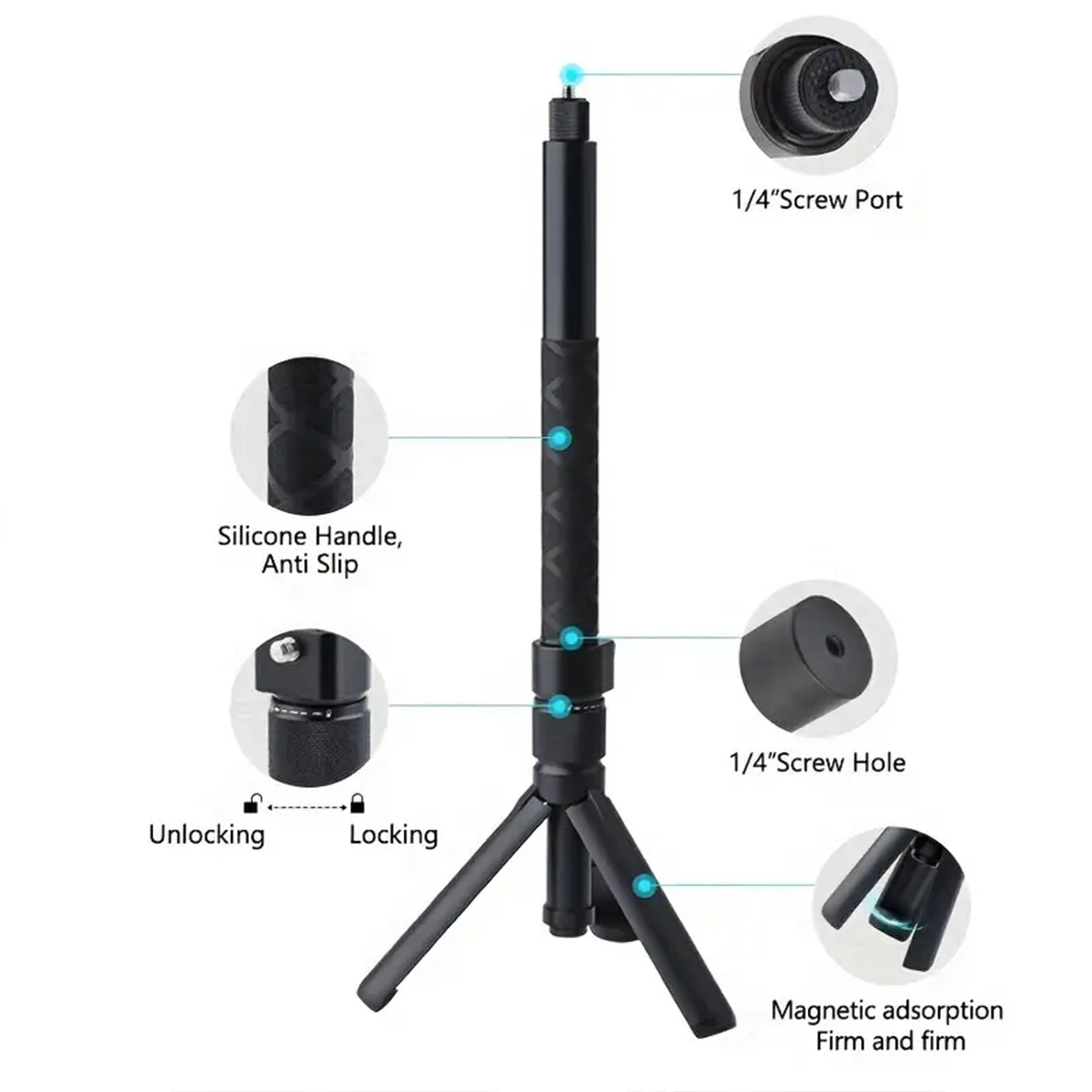 120cm Long Invisible Selfie Stick with 360°Rotating Adjustable Foldable Tripod for Insta360 Bullet Time Bundle, Compatible with Insta360 X3/ One X2/One RS/One R/One Accessories