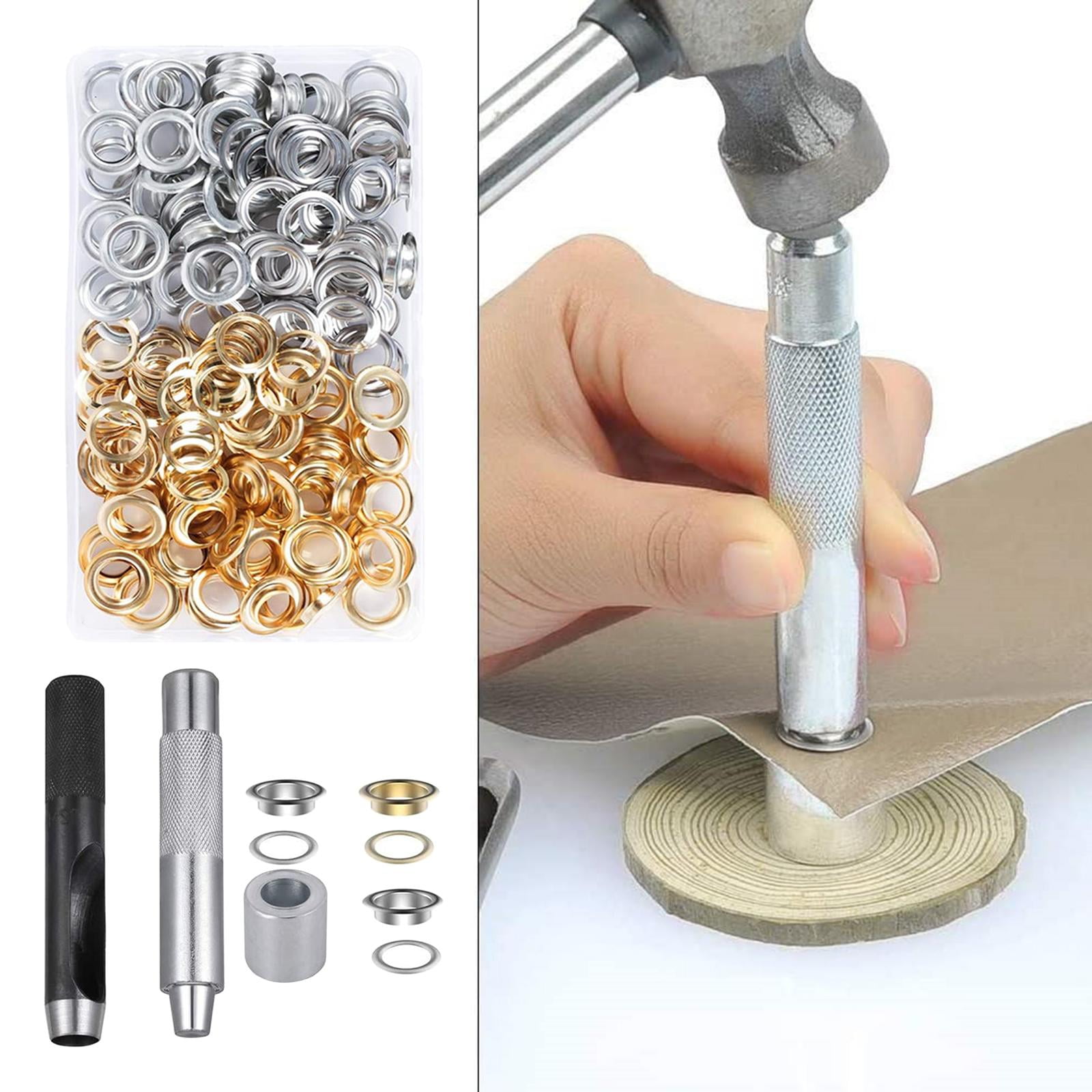 GUOOL 120 Sets Grommet Eyelets with Washer, 3 Grommet Setting Tool Storage Box for Tarpaulin Fabric Craft Making Leather Crafting Shoes