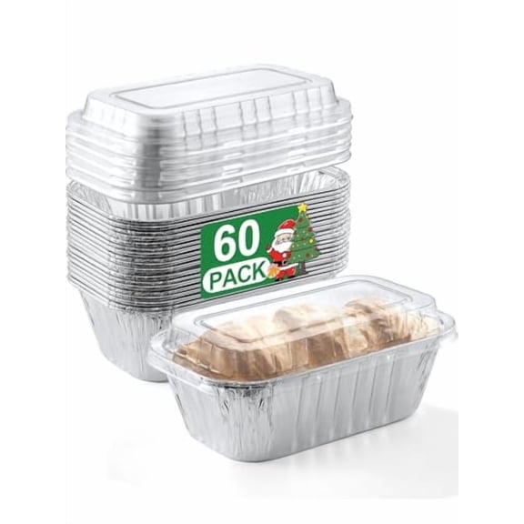 60 Pack 6x3.5x2 Disposable Aluminum Loaf Pans with Lids Small-Aluminum-Foil-Pans-Tin-Foil-Baking-Pans-Tin-Trays-Food-Containers-for-Baking-Cakes-Bread-Meat-Loaves