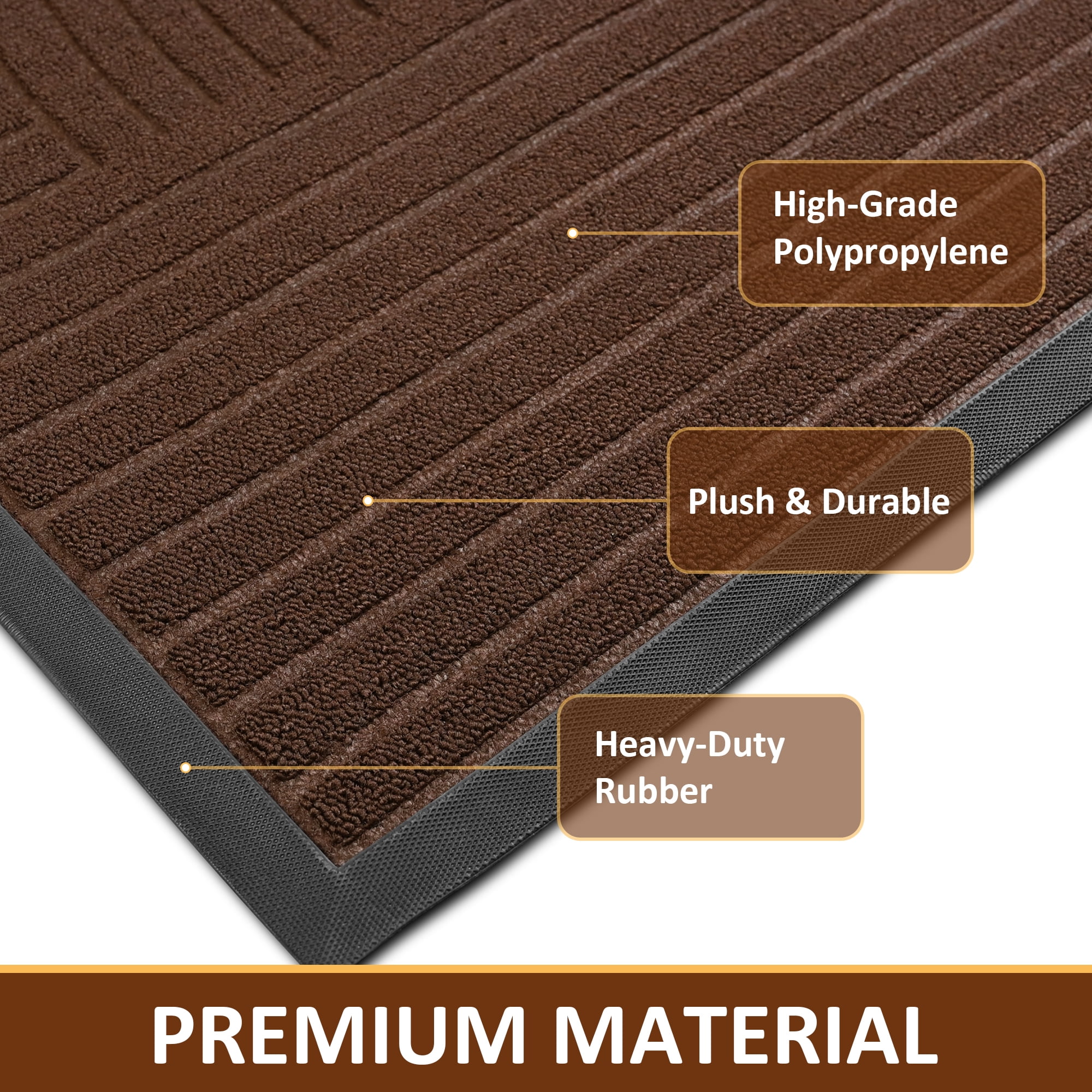 Vaparinckl Outdoor Mat, Non Slip 17"x30" Doormat, Front Door Welcome Mat, Absorbent Rubber, Low Profile Dirt Trapper Indoor Rug For Entryway & Outside Entrance, Brown