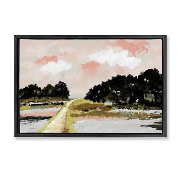 Stupell Industries Nature with Blush Sunrise Landscape & Nature Painting Black Floater Framed Canvas Art Print Wall Art, 25 x 17