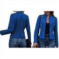 thumbnail image 2 of Chaqueta de Gamuza Sintética para Mujer, Informal, de Otoño, de Larga, Cuello Alto, con Abertura Frontal, Blazer Corto, Abrigo. Azul L, 2 of 7