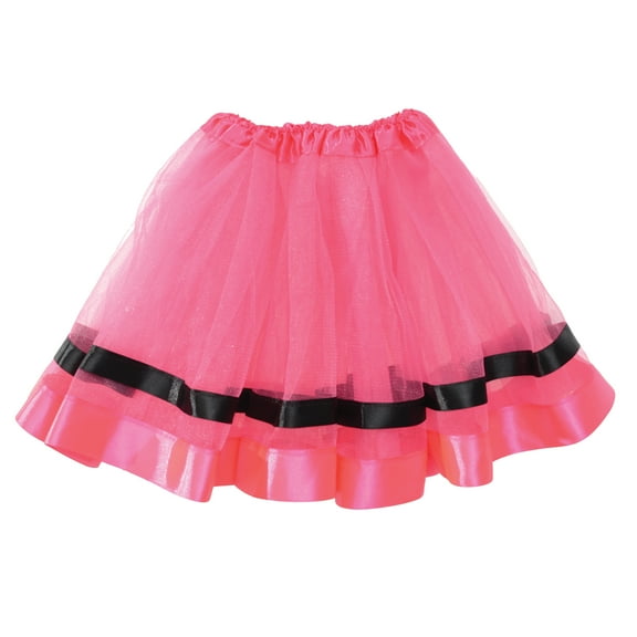 UNDERWRAPS 3-Layer Kids Tutu - Pink with Black Ribbon Childrens Tutu Halloween Costume with Elastic Waist, Ballet Tutu Dress Up Kit