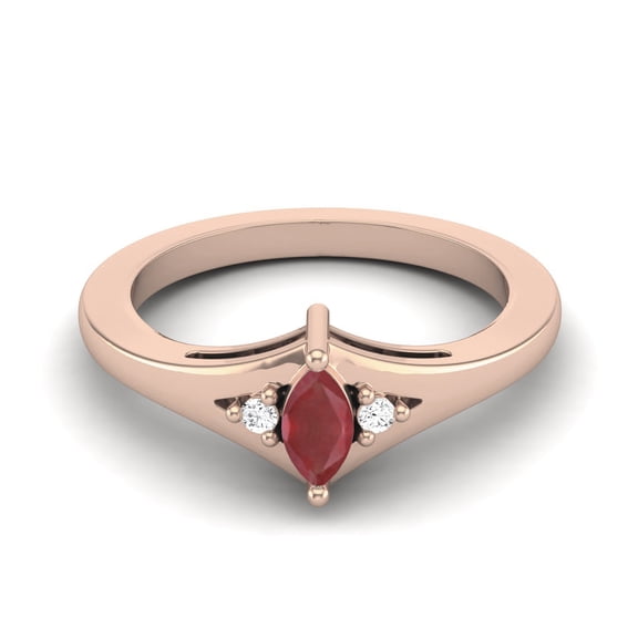925 Sterling Silver Rose Vermeil 0.23 Cts Marquise Ruby Glass Filled Three Stone Women Valentines Day Gifts Ring