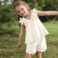 thumbnail image 4 of CYRBOKO Girls Outfit Sets, Casual Short Sleeve Elastic Waist Soft Two-piece Sets Beige Size 5-6 T, 4 of 7