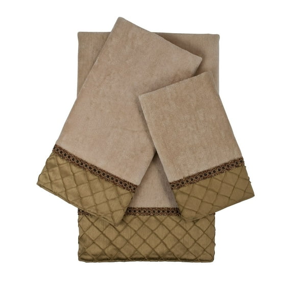 Sherry Kline Pleated Diamond Royal Gold 3-piece Embellished Towel Set