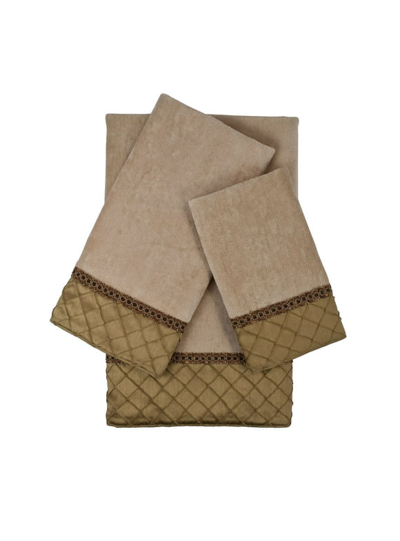 Sherry Kline  Pleated Diamond Royal Gold 3-piece Embellished Towel Set