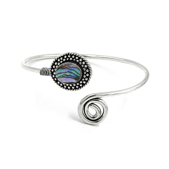 Tibetan Silver Abalone Shell Cuff Bracelet for Women – Handmade Silver-Plated Boho Fashion Jewelry Gift